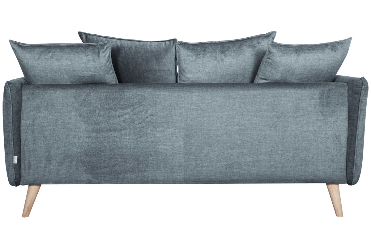 Divano scandinavo 3 posti in tessuto velluto grigio-blu e legno chiaro OLYMPIA