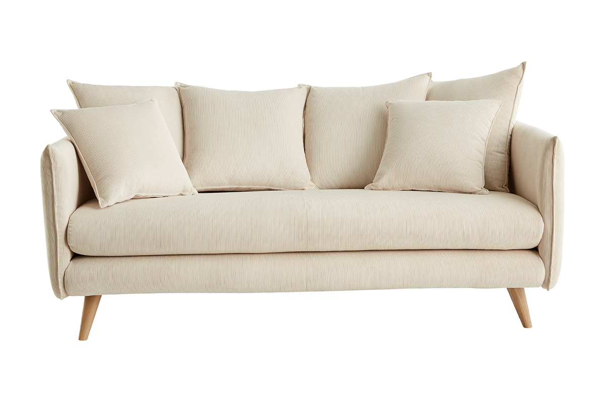 Divano scandinavo 3 posti in velluto a coste beige OLYMPIA