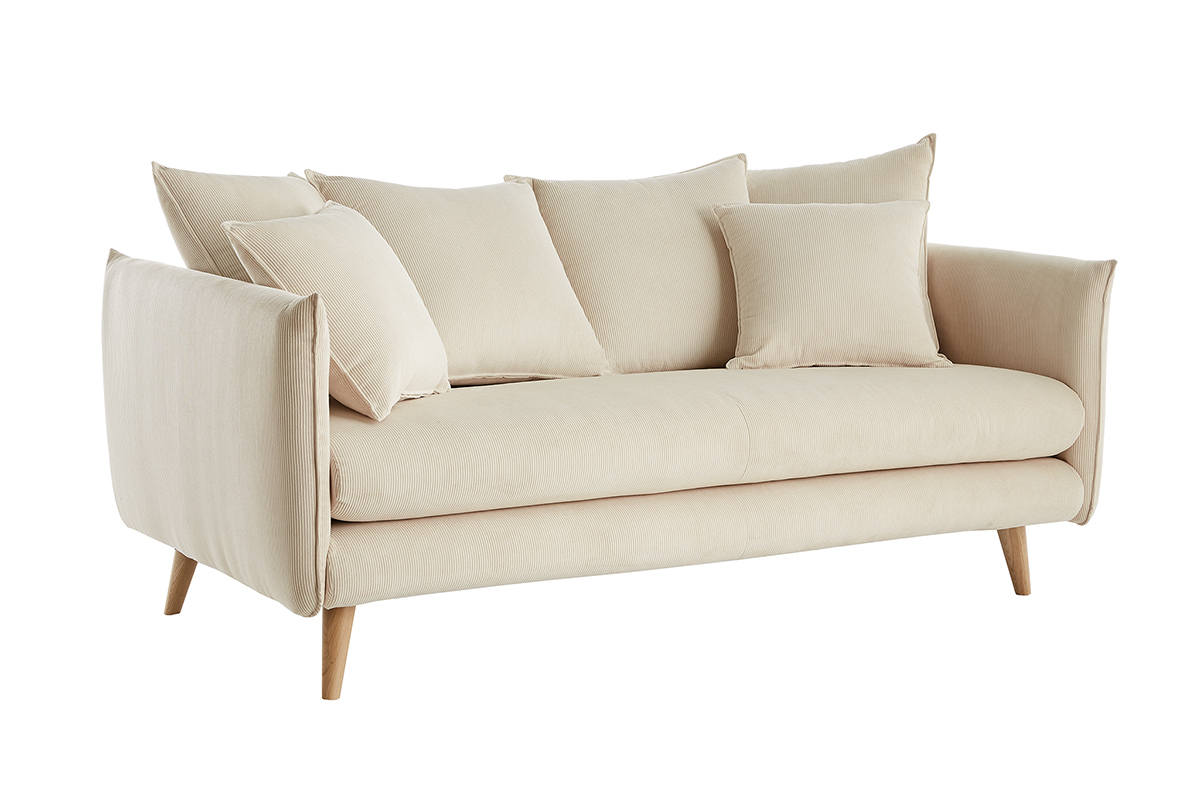 Divano scandinavo 3 posti in velluto a coste beige OLYMPIA