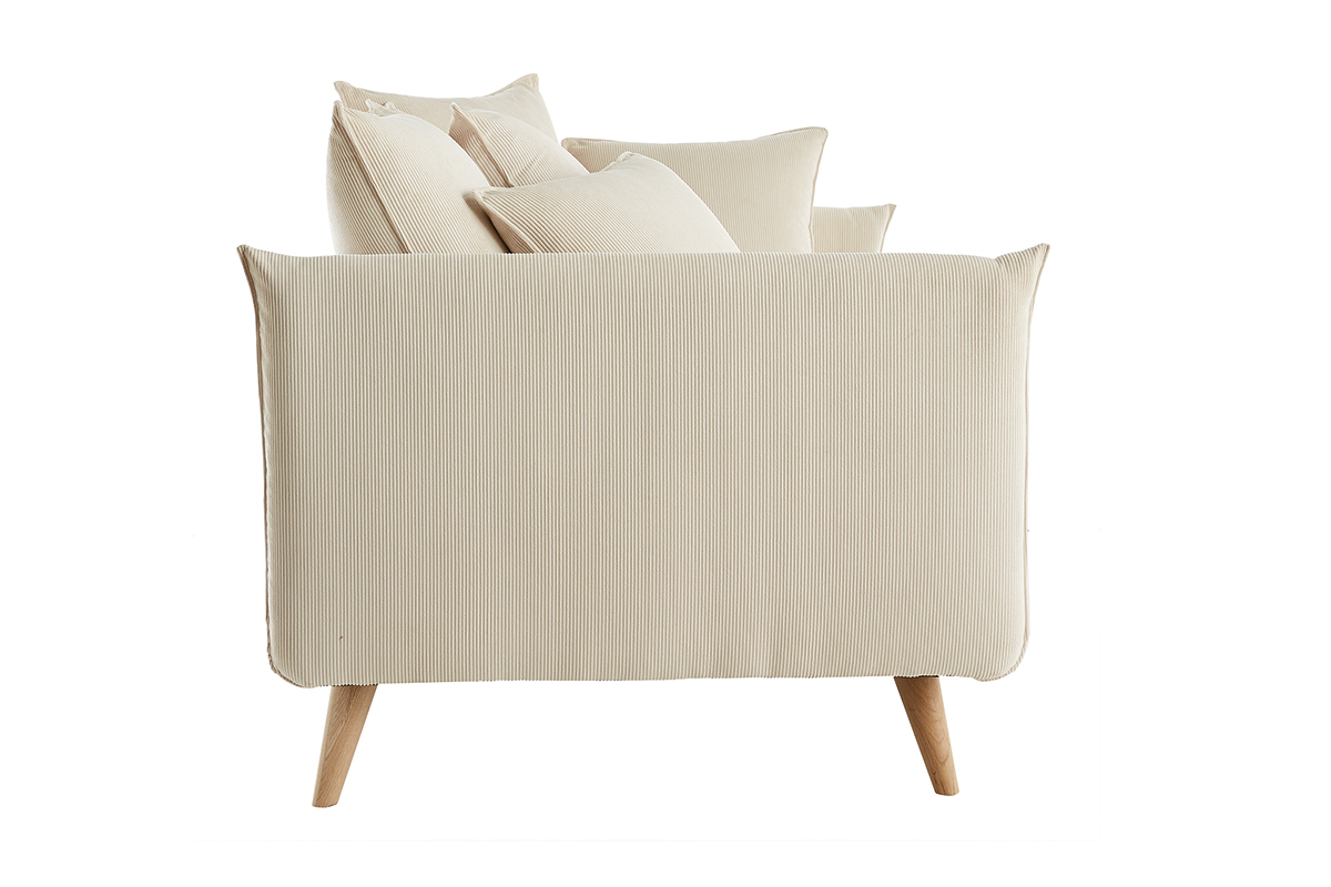 Divano scandinavo 3 posti in velluto a coste beige OLYMPIA