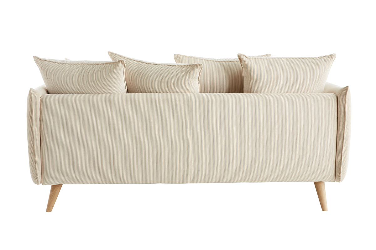 Divano scandinavo 3 posti in velluto a coste beige OLYMPIA