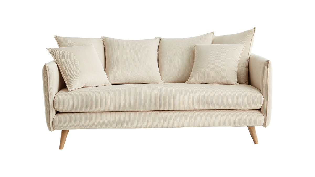 Divano scandinavo 3 posti in velluto a coste beige OLYMPIA