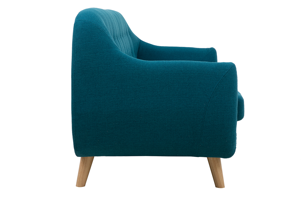 Divano scandinavo 3 posti sfoderabile blu anatra e legno YNOK