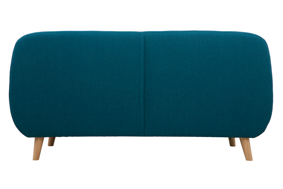 Divano scandinavo 3 posti sfoderabile blu anatra e legno YNOK