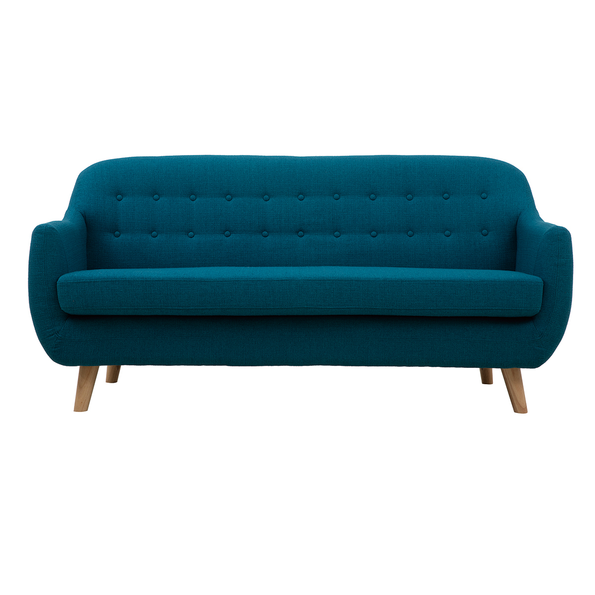 Divano scandinavo 3 posti sfoderabile blu anatra e legno YNOK