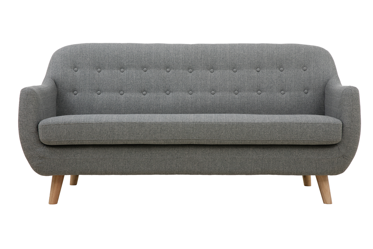 Divano scandinavo 3 posti sfoderabile grigio chiaro e legno YNOK