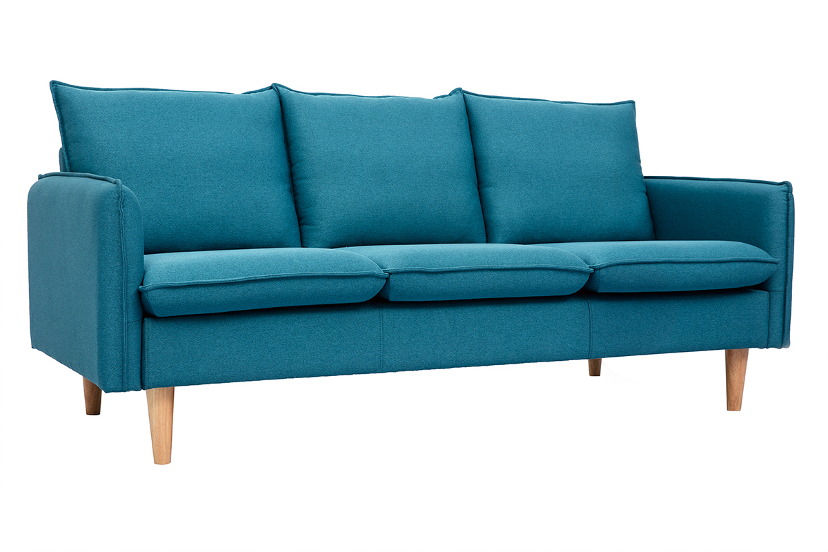 Divano scandinavo 3 posto in tessuto blu anatra HOLMS