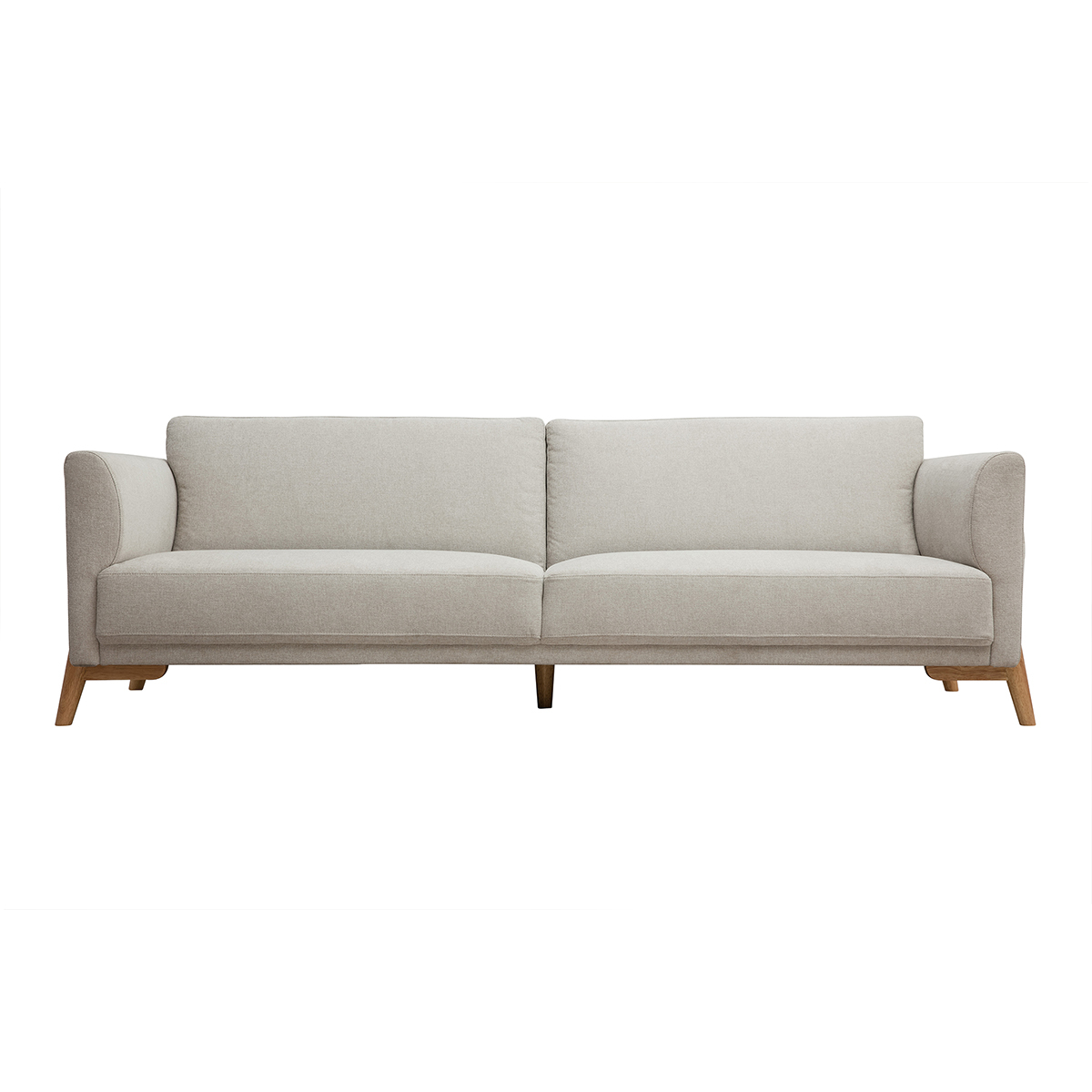 Divano scandinavo 4 posti in tessuto effetto velluto testurizzato beige e legno chiaro SINDRO