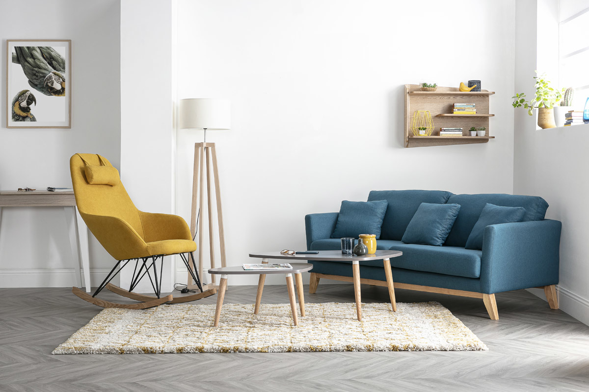 Divano scandinavo a 3 posti Blu Miliboo con piedi in legno OSLO