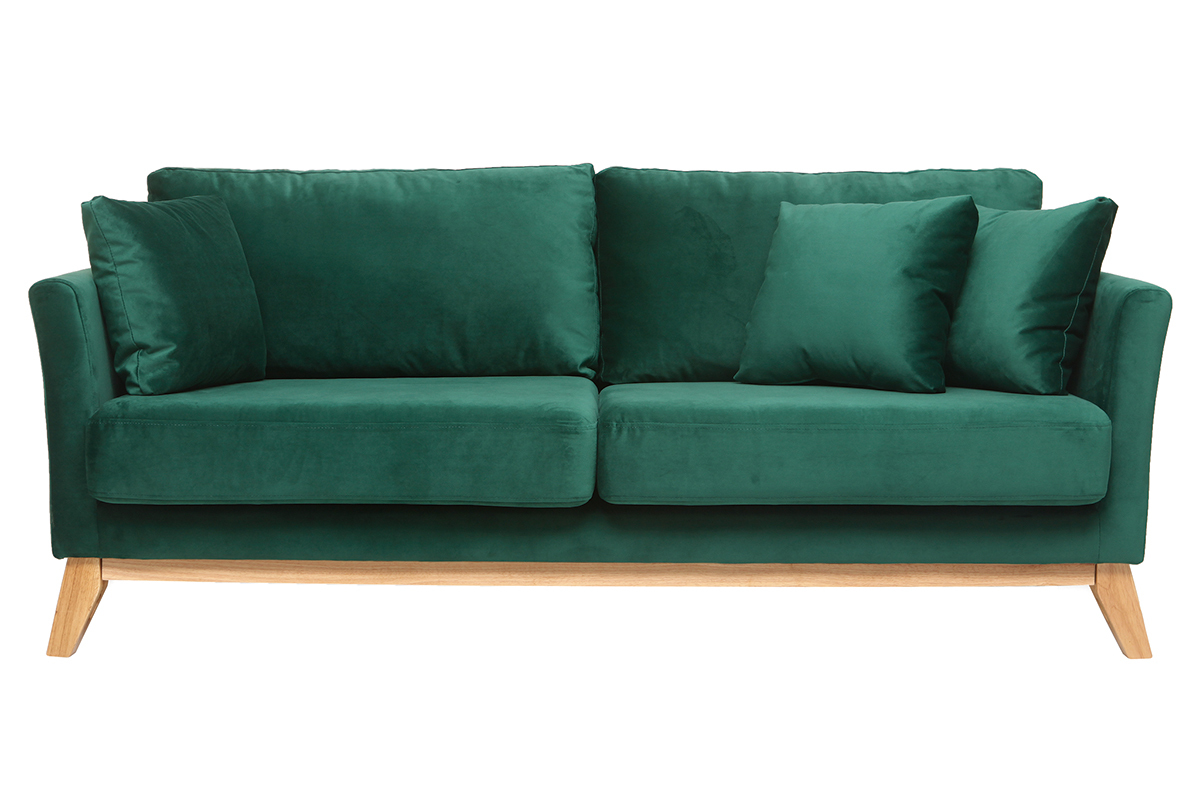 Divano scandinavo a 3 posti in velluto Midnight green piedi in legno OSLO