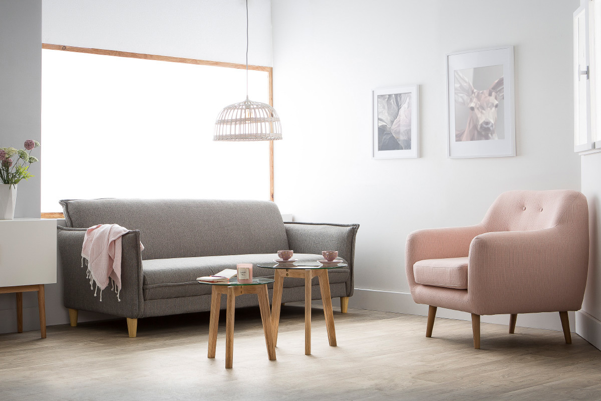 Divano scandinavo convertibile in tessuto grigio WEEKEND