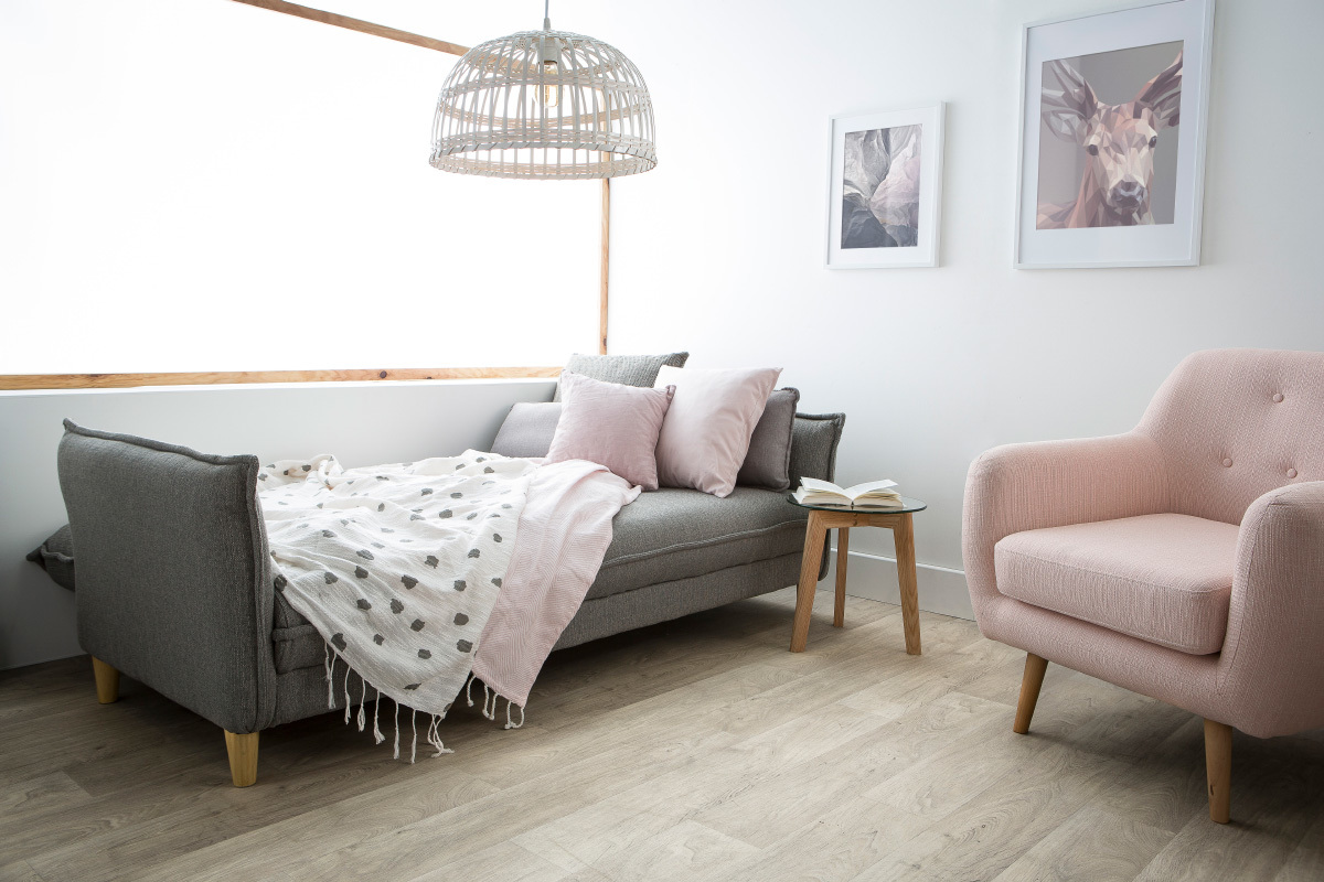 Divano scandinavo convertibile in tessuto grigio WEEKEND