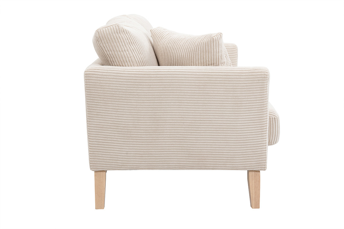 Divano scandinavo sfoderabile 2 posti in velluto a coste beige e legno chiaro OSLO