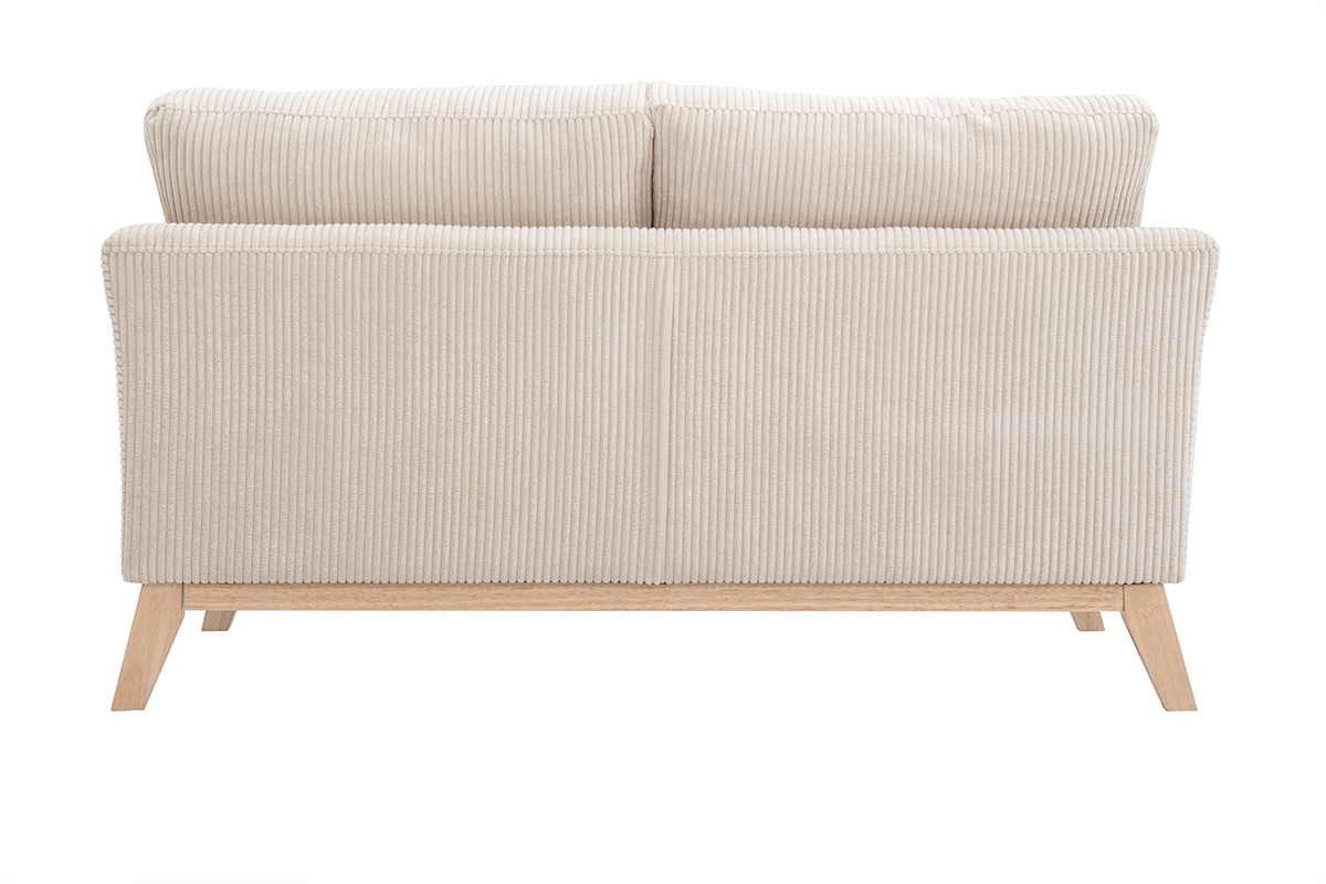 Divano scandinavo sfoderabile 2 posti in velluto a coste beige e legno chiaro OSLO