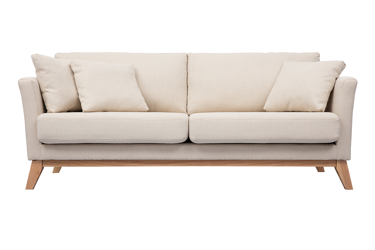 Divano sfoderabile in stile scandinavo 3 posti beige con piedini in legno OSLO