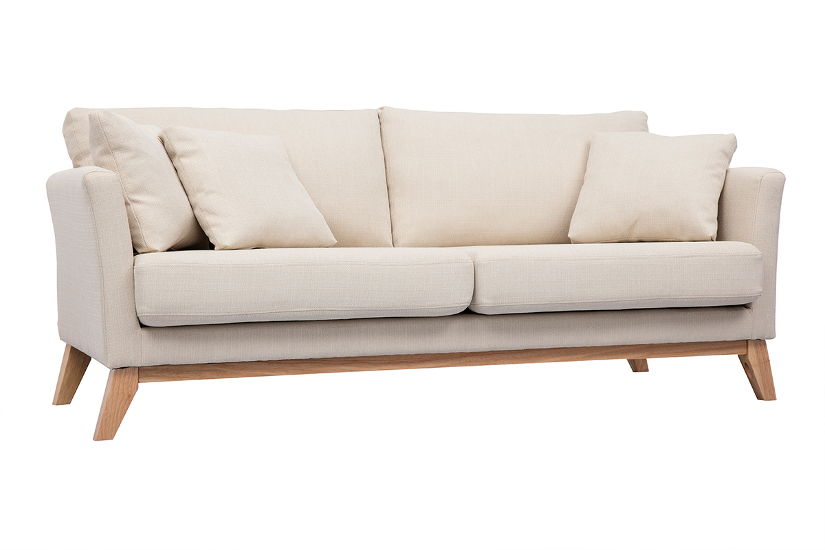 Divano sfoderabile in stile scandinavo 3 posti beige con piedini in legno OSLO