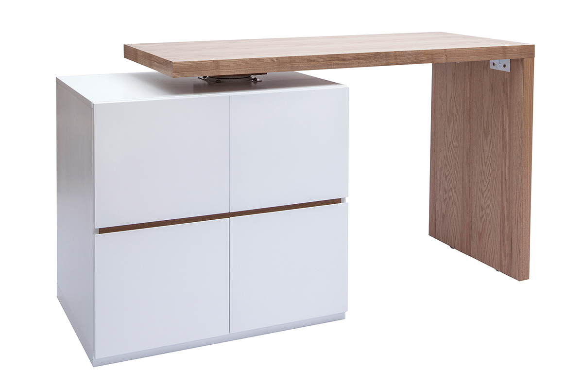 Isola - tavolo bar modulare con ripiano bianco opaco e rovere H90 MAX