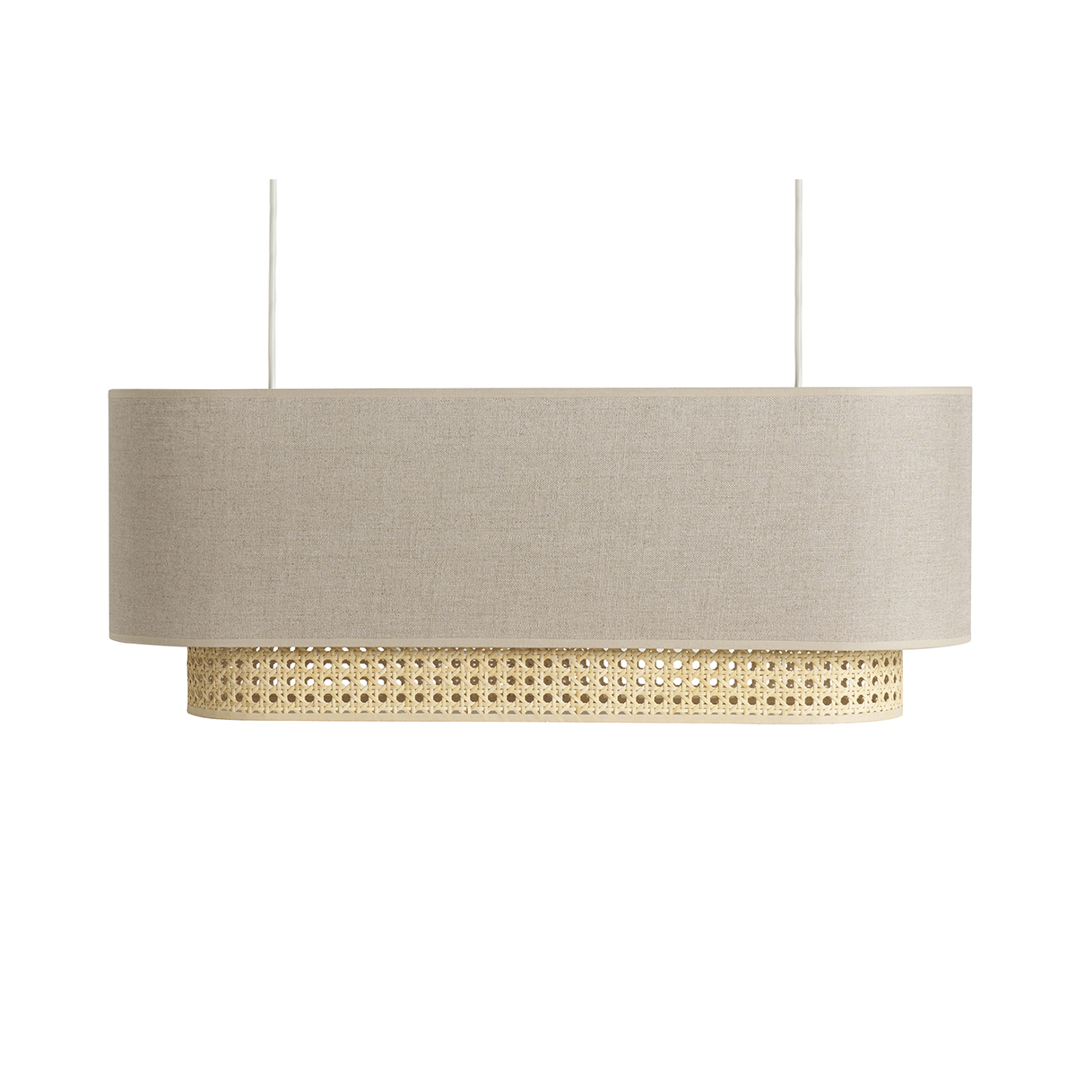 Lampada a sospensione a due luci in lino beige e motivo a intreccio rattan naturale L62 cm TIWY