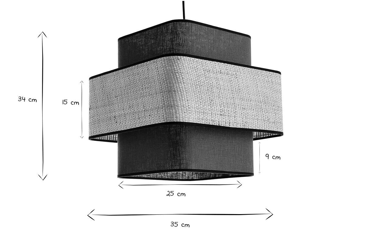 Lampada a sospensione cubo in lino blu anatra e fibra di rafia naturale L35 cm TERA