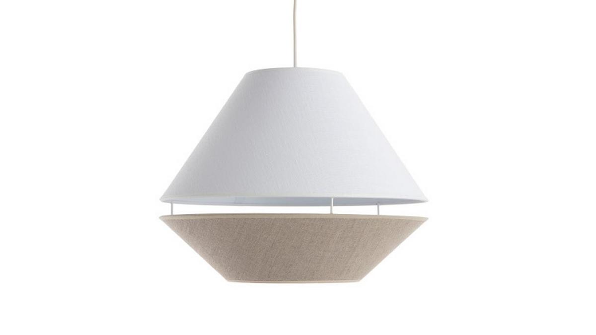 Lampada a sospensione design lino naturale e bianco D33 cm KUPPEL