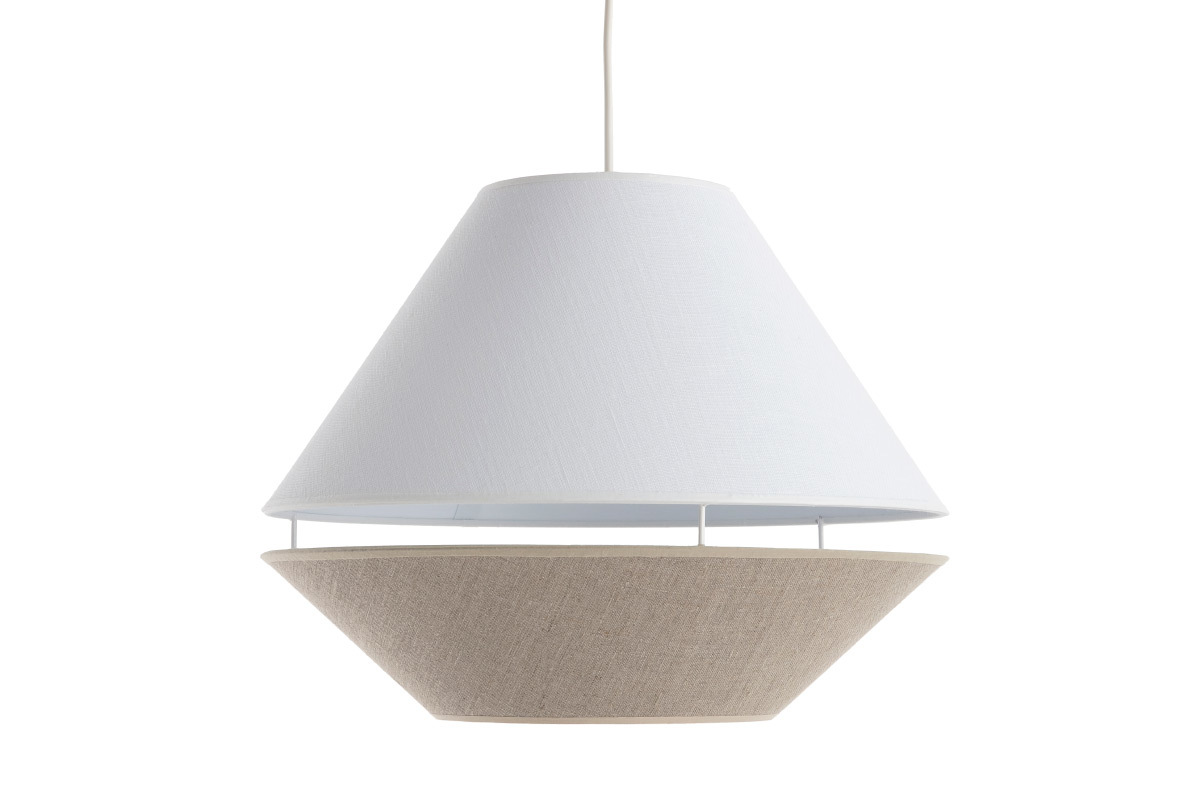 Lampada a sospensione design lino naturale e bianco D40 cm KUPPEL