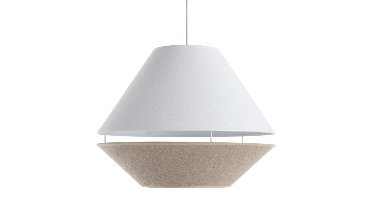 Lampada a sospensione design lino naturale e bianco D40 cm KUPPEL