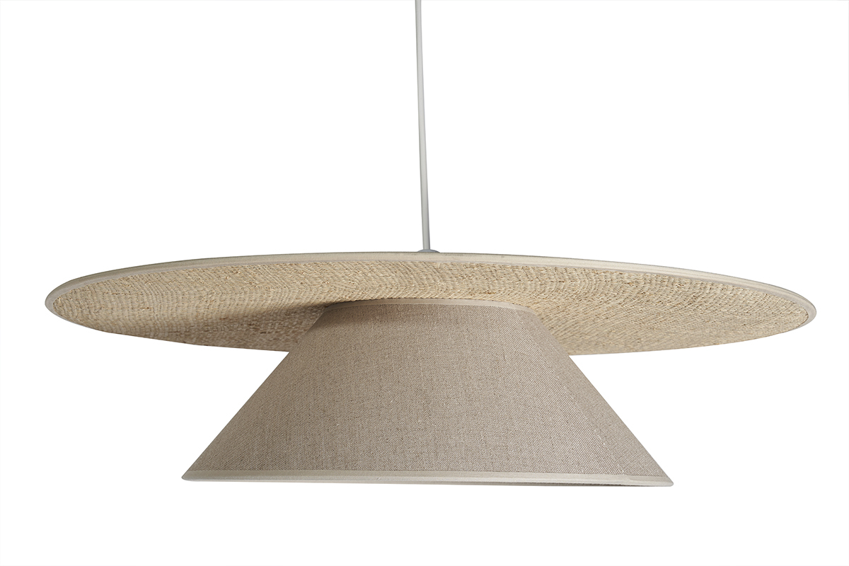 Lampada a sospensione in lino beige e rafia naturale L55 cm AZAMI