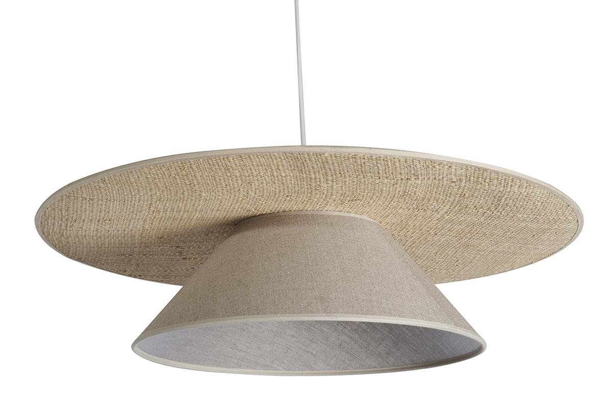 Lampada a sospensione in lino beige e rafia naturale L55 cm AZAMI