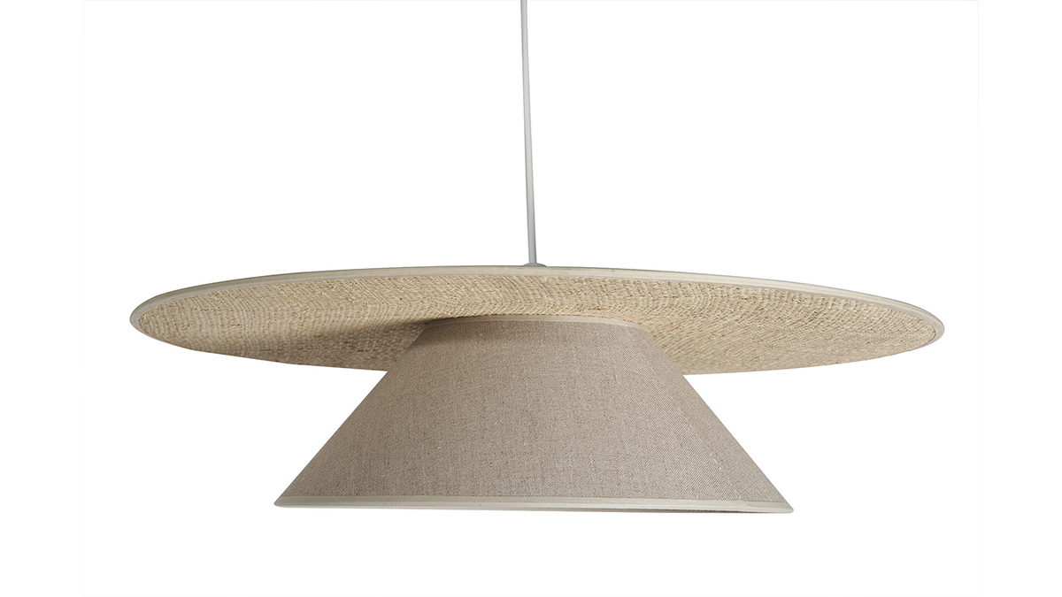 Lampada a sospensione in lino beige e rafia naturale L55 cm AZAMI