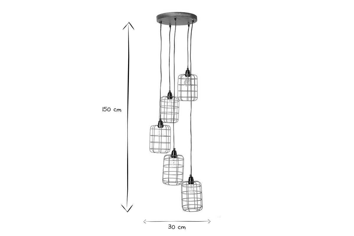 Lampada a sospensione industriale in metallo grigio con 5 lampade a pi livelli LOFT