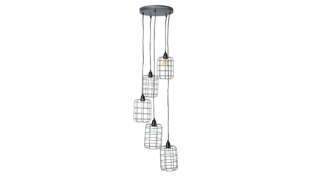 Lampada a sospensione industriale in metallo grigio con 5 lampade a pi livelli LOFT