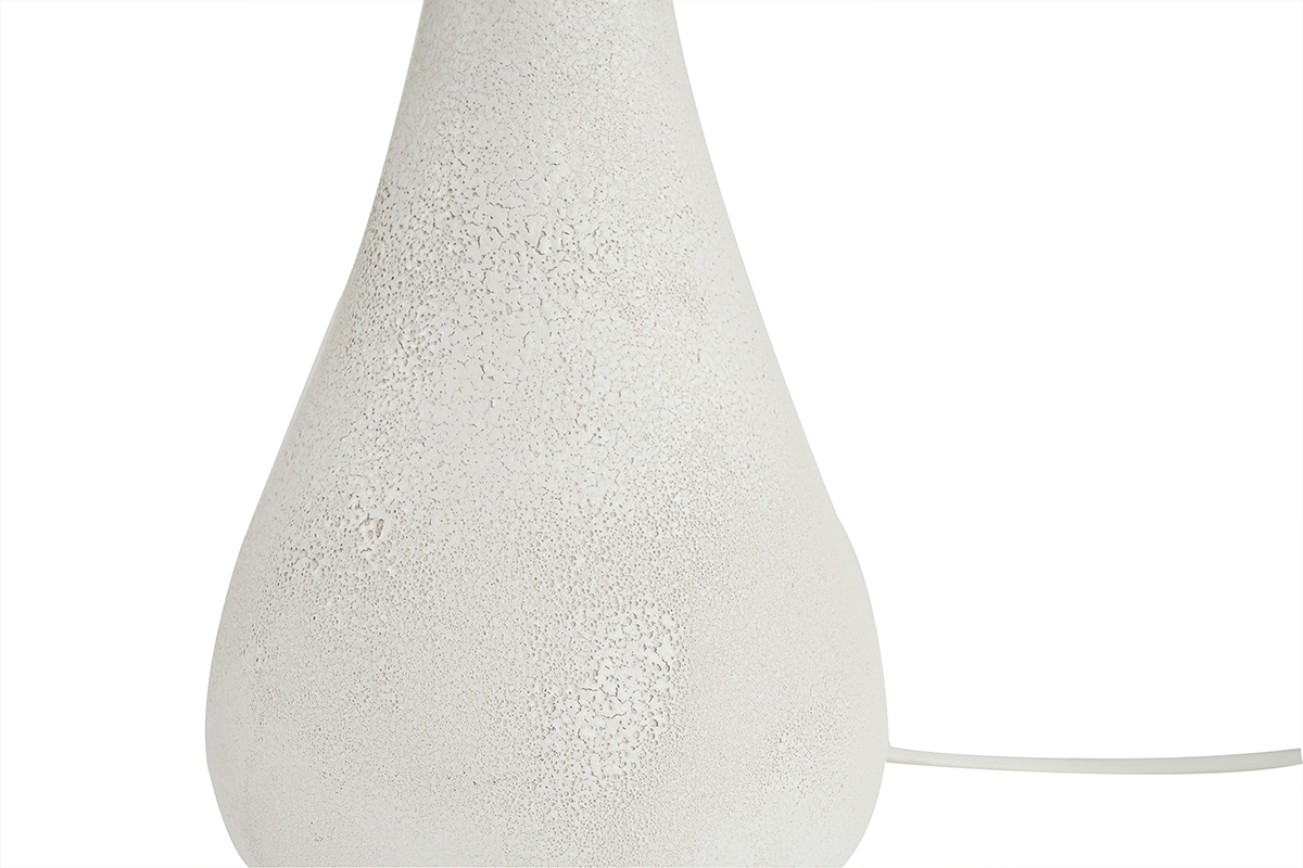 Lampada da tavolo bianca in ceramica effetto pietra e paralume in rafia H49 cm PYRUS