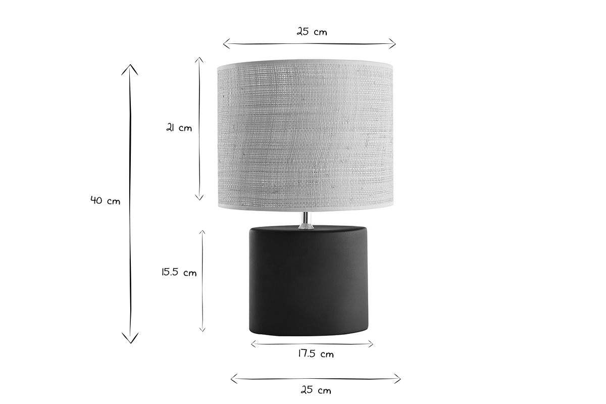 Lampada da tavolo ceramica nero opaco e paralume rafia TIGA