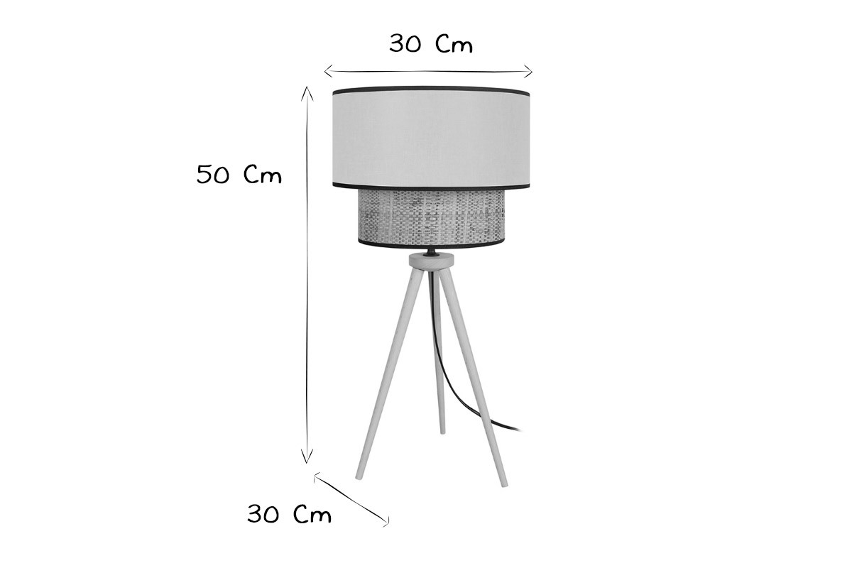 Lampada da tavolo cilindrica bimaterica iuta e tessuto grigio azzurro CHILL