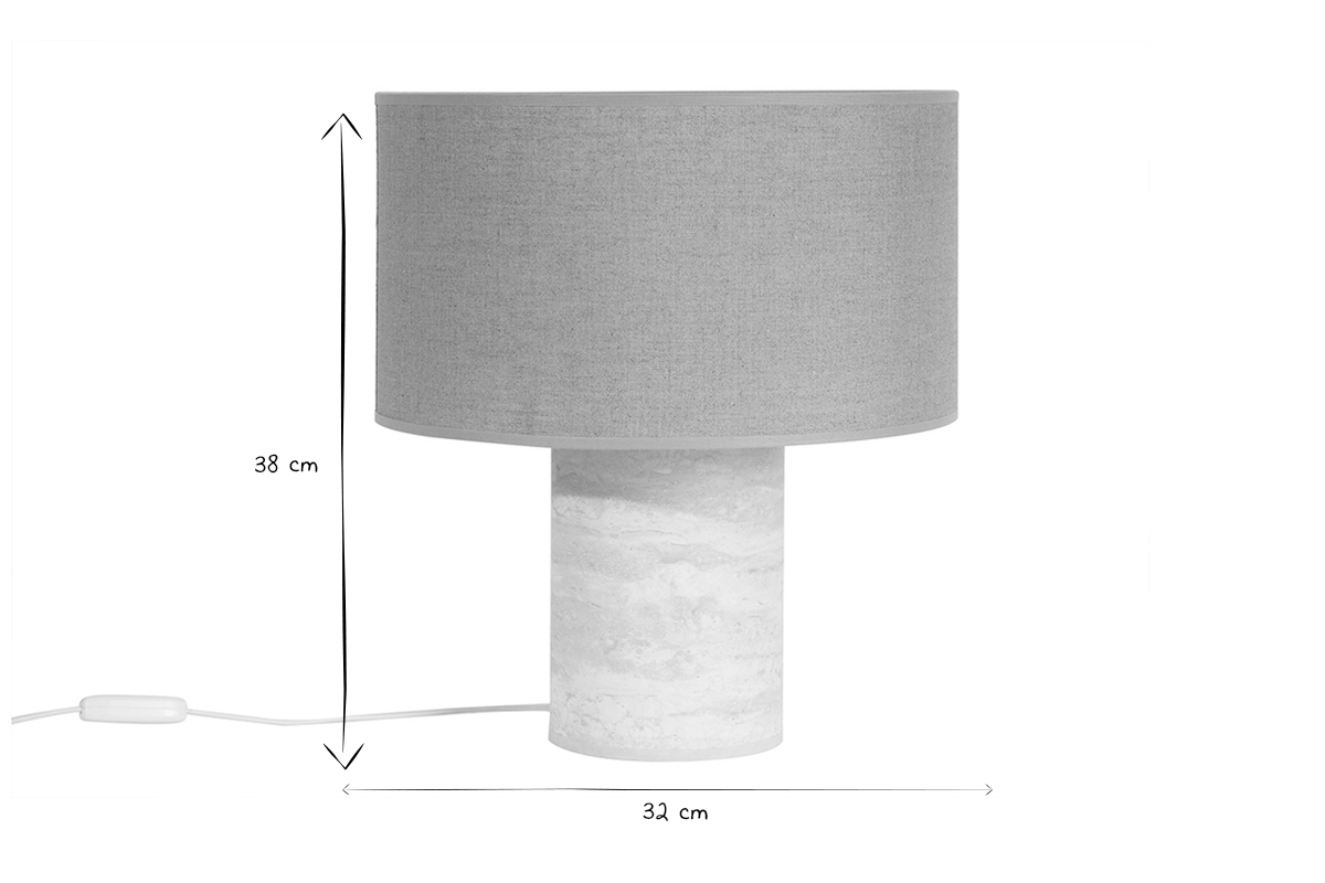 Lampada da tavolo design effetto travertino e paralume in lino H37 cm SEMA