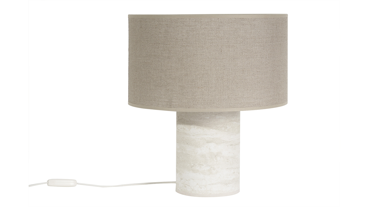 Lampada da tavolo design effetto travertino e paralume in lino H37 cm SEMA