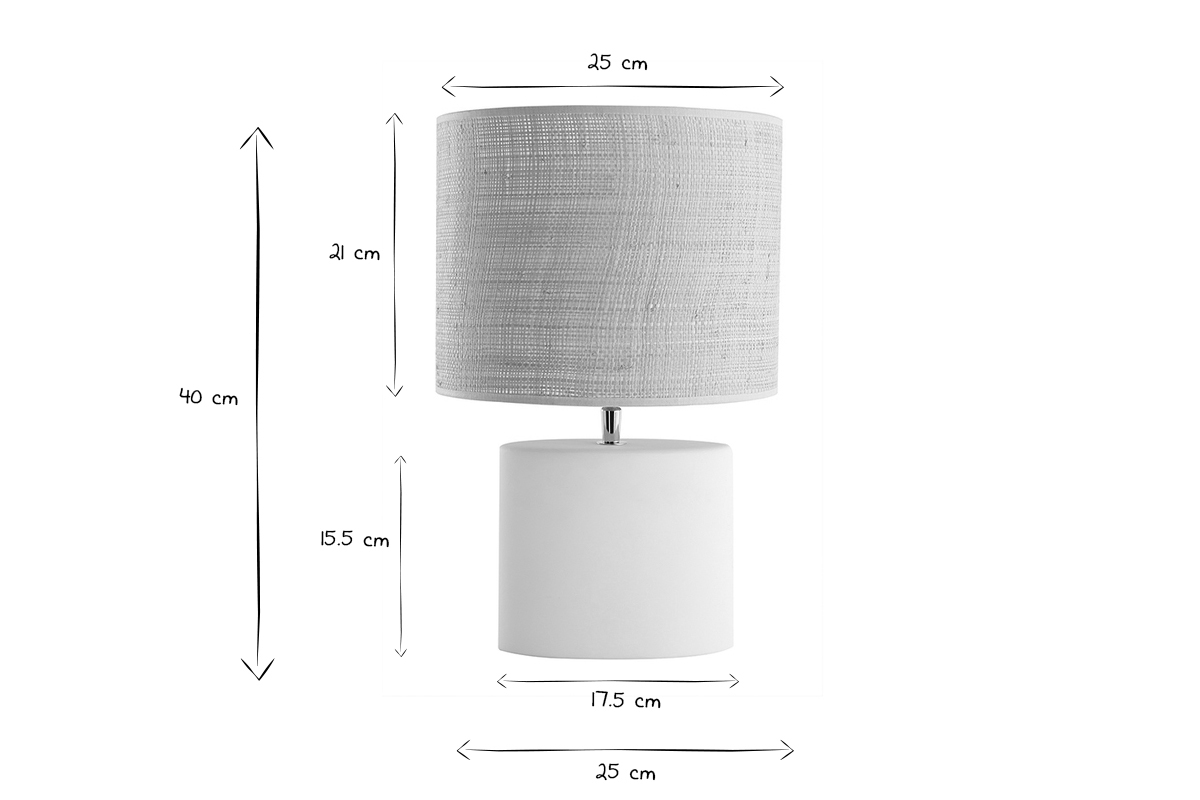 Lampada da tavolo etnica ceramica bianco opaco e paralume rafia TIGA