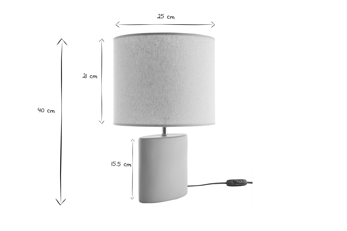 Lampada da tavolo in ceramica color talpa opaco e paralume in lino naturale TIGA