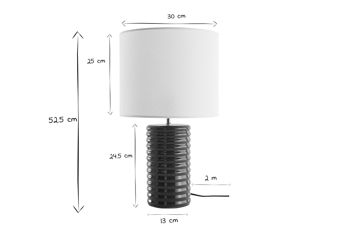 Lampada da tavolo in ceramica smaltata blu anatra e paralume cru BERRO