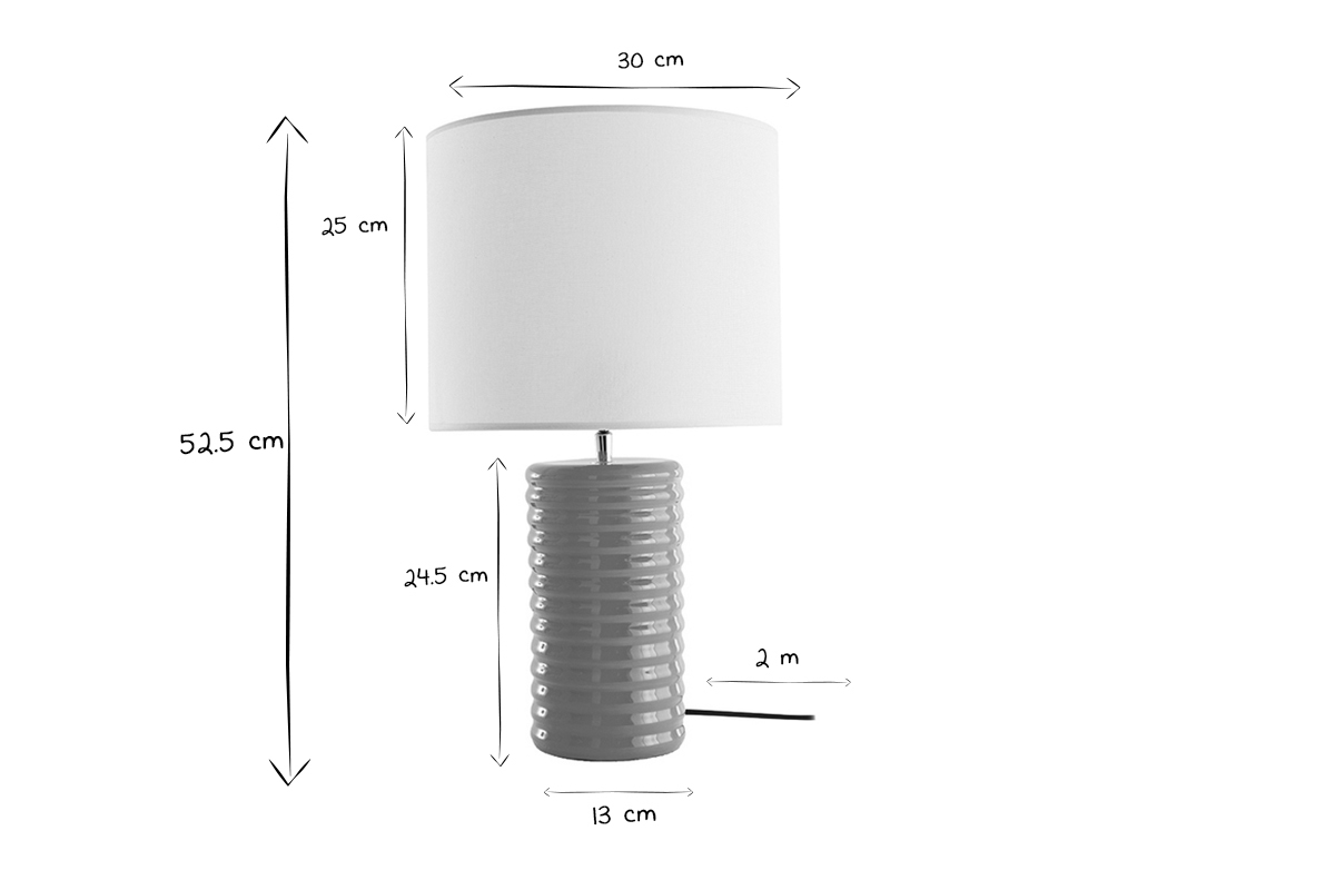 Lampada da tavolo in ceramica smaltata giallo e paralume cru BERRO