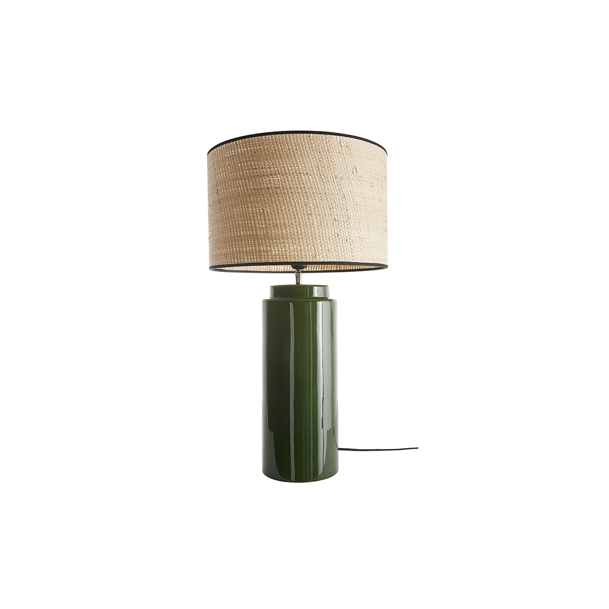 Lampada da tavolo in ceramica smaltata verde e paralume in rafia naturale H64 cm MAJES