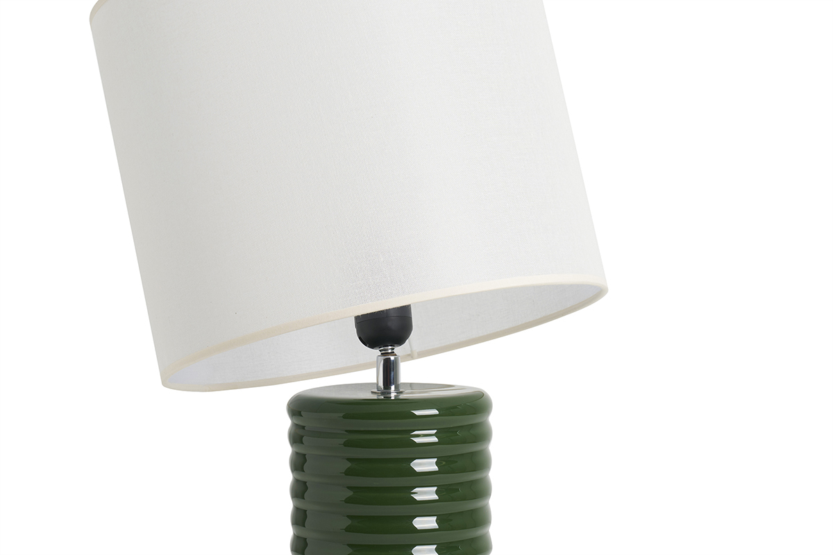 Lampada da tavolo in ceramica smaltata verde scuro e paralume cru H53 cm BERRO