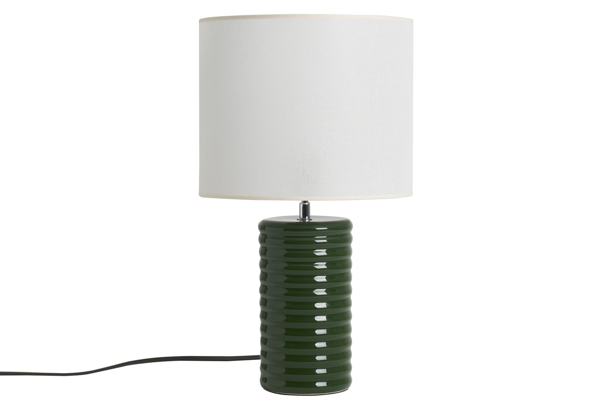 Lampada da tavolo in ceramica smaltata verde scuro e paralume cru H53 cm BERRO