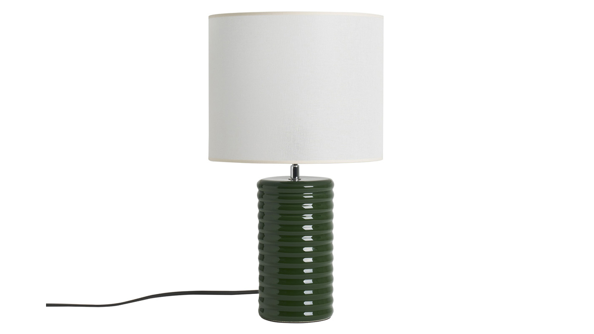 Lampada da tavolo in ceramica smaltata verde scuro e paralume cru H53 cm BERRO