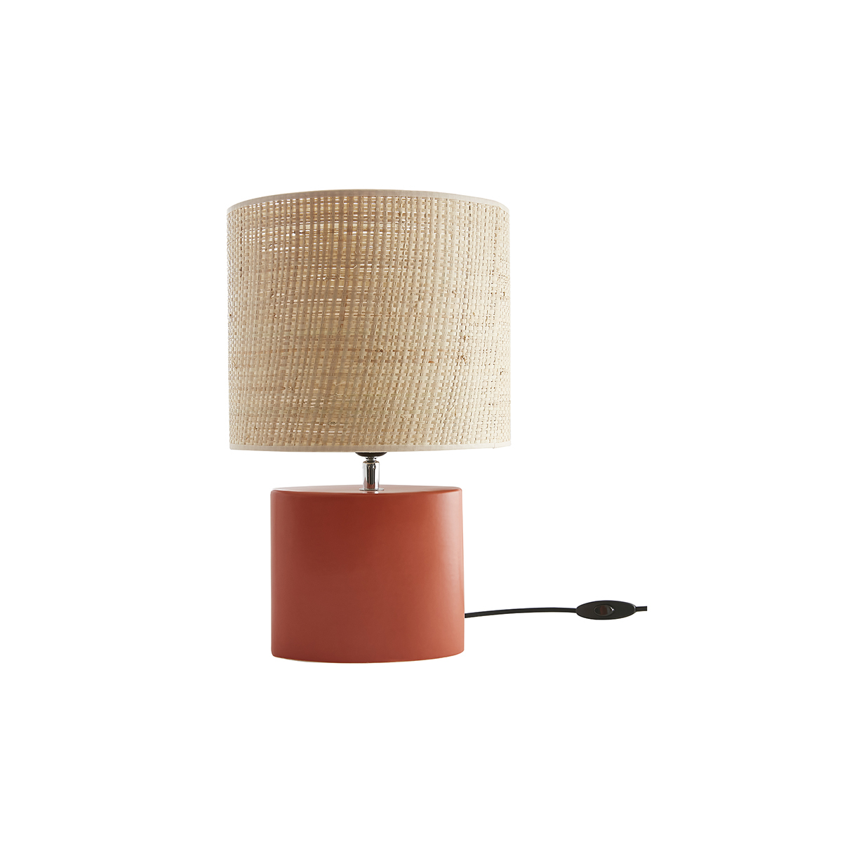 Lampada da tavolo in ceramica terracotta opaco e paralume in rafia naturale H40 m TIGA