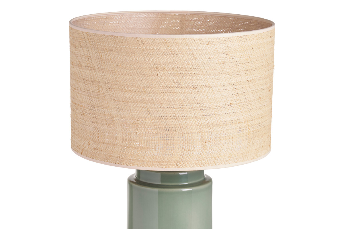 Lampada da tavolo in ceramica verde con paralume in rattan H64 cm MAJES