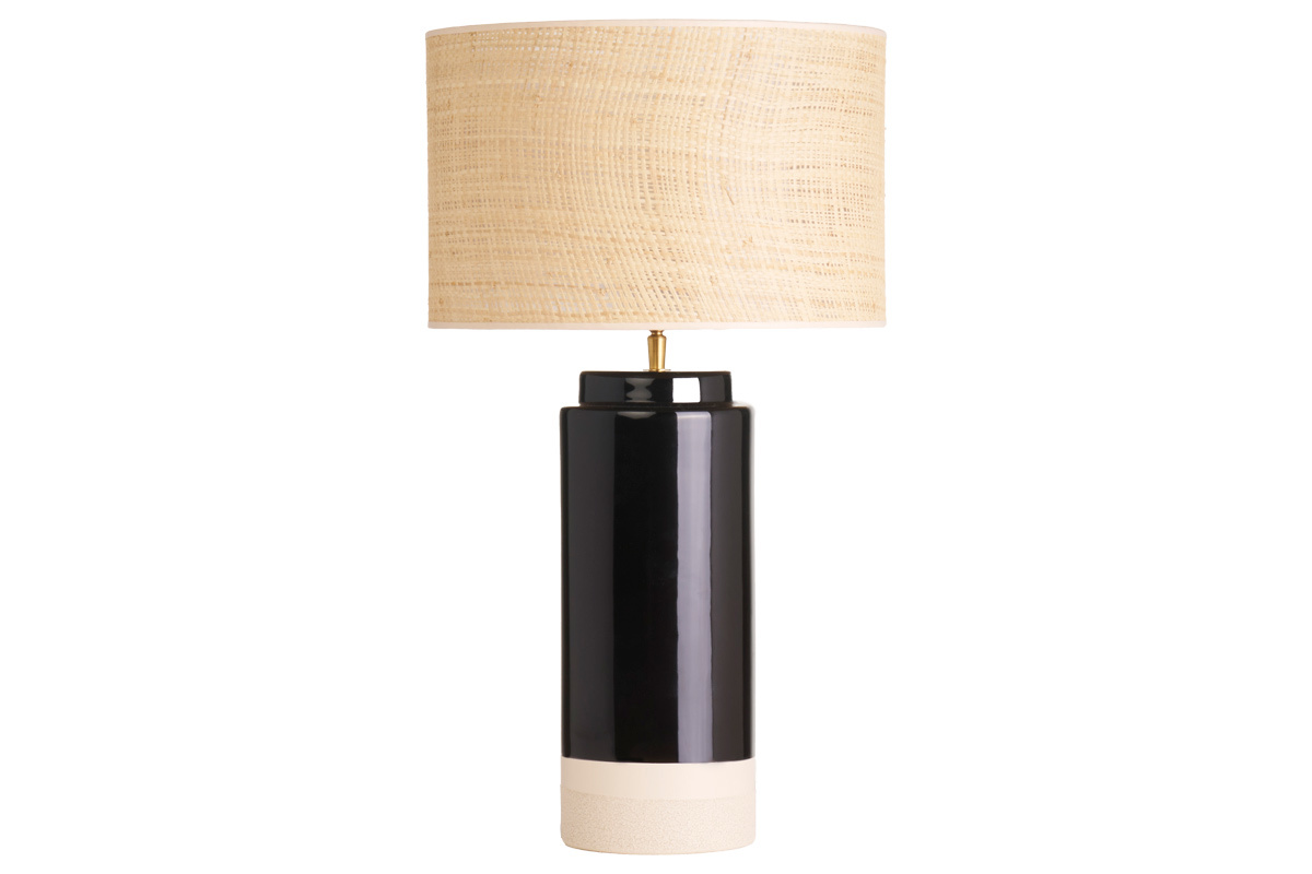 Lampada da tavolo nera in ceramica e paralume in rattan H64 cm MAJES