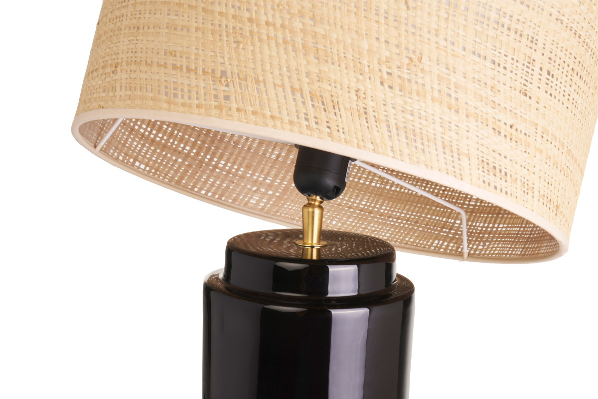 Lampada da tavolo nera in ceramica e paralume in rattan H64 cm MAJES