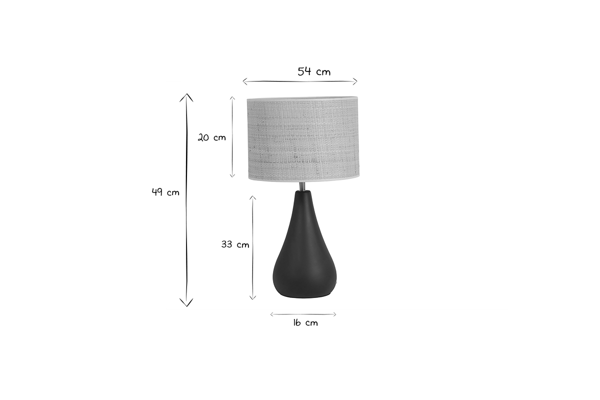 Lampada da tavolo nera in ceramica opaca e paralume in rafia H49 PYRUS