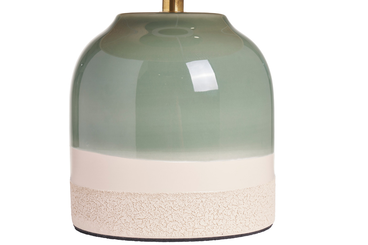 Lampada da tavolo verde in ceramica con paralume in rattan H35 cm PIEGA